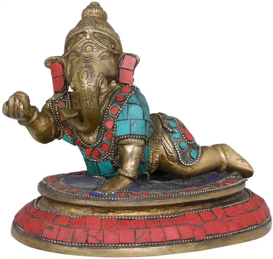 Handmade Brass Butter Ganesha | Made in India 7 Inches Craft Detail