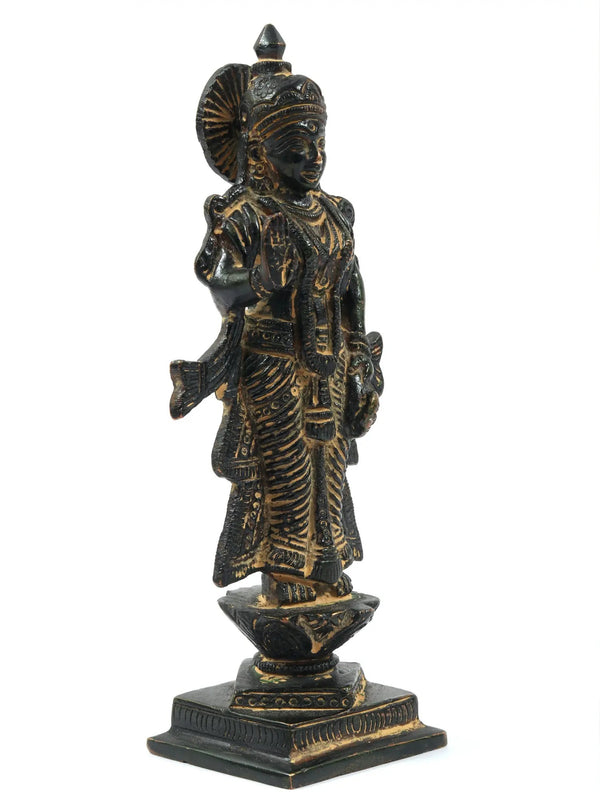 Small Antique Black Brass Statue of Radha Ji | 5 inches Entryway Setting