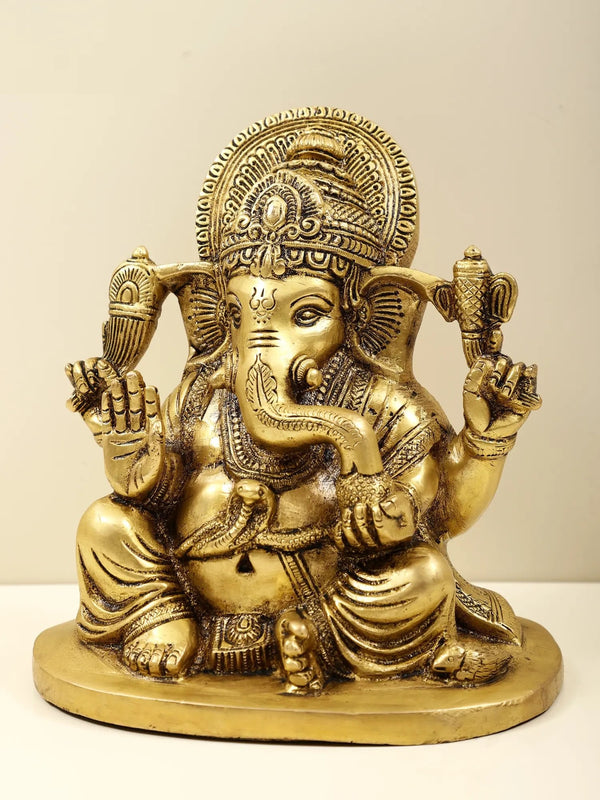 Brass Lord Ganesha Granting Abhaya | Handmade'' 6 inches Study Setting