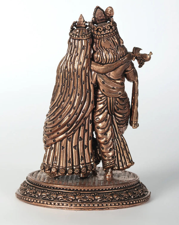 Exquisite Small Rose Gold Brass Statue of Radha Krishna 5 inches Study Setting