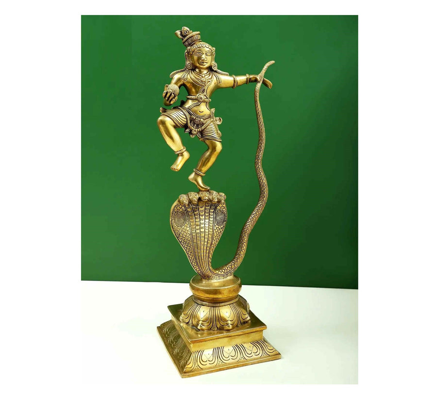 Brass Statue of Kaliya Krishna 18 Inches Craft Detail
