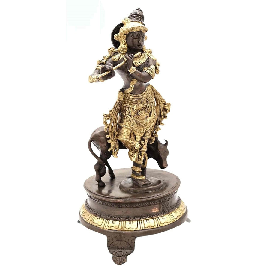 Handmade Brown gold Brass Venugopala Idol 10 inches Craft Detail