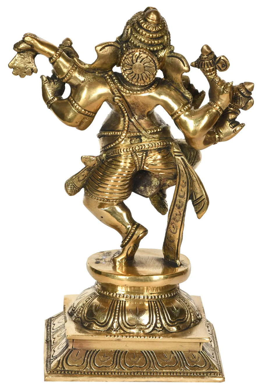 Brass sculpture of dancing Ganesha 9 inches Craft Detail