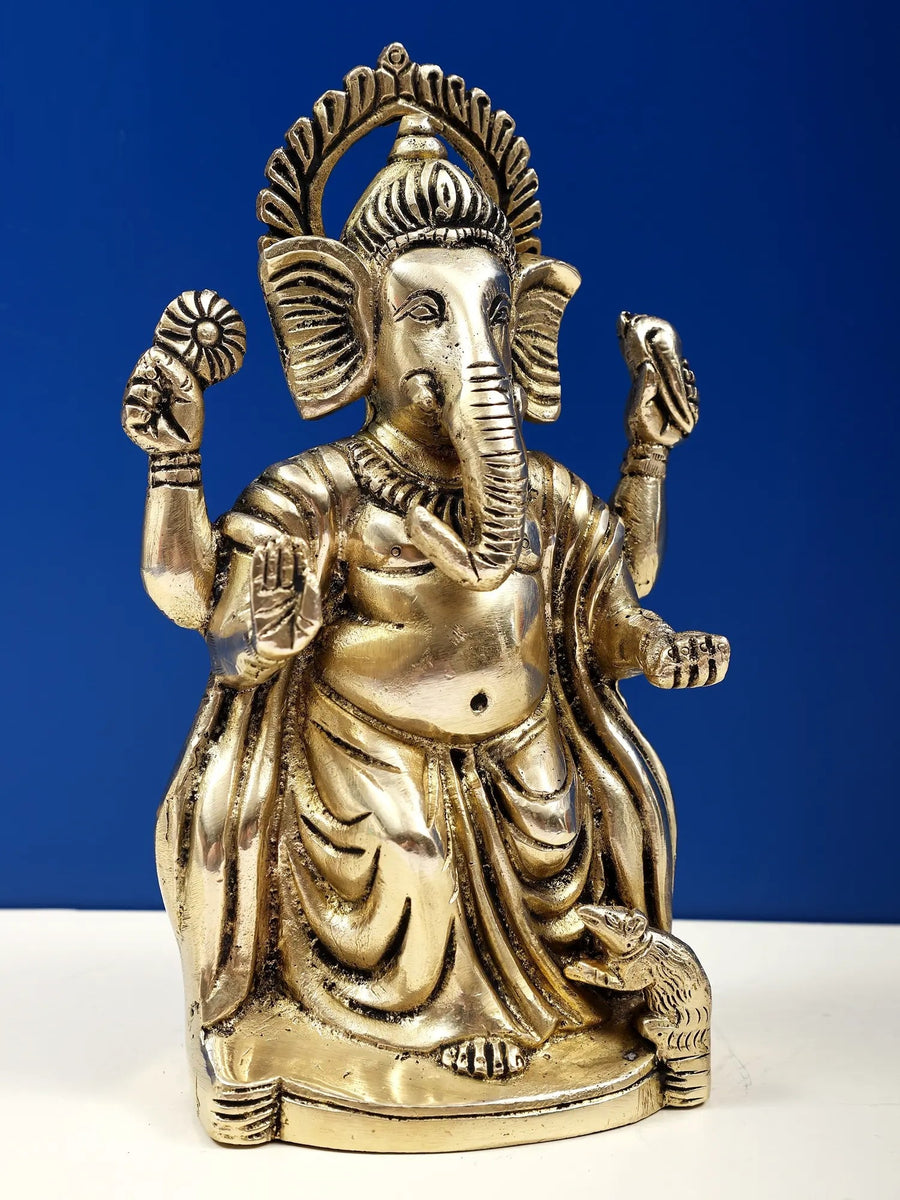 Brass Bhagawan Ganesha in Ashirwad Mudra 7 inches Craft Detail