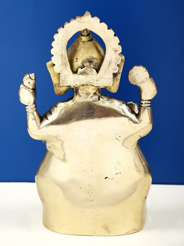 Brass Bhagawan Ganesha in Ashirwad Mudra 7 inches Study Setting