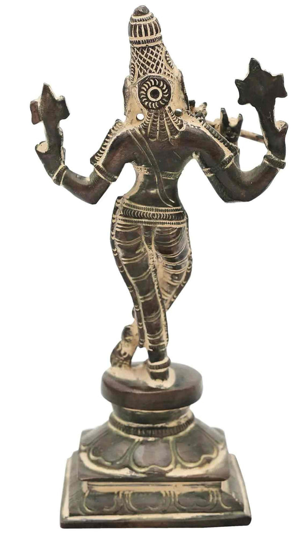 Handmade Super Antique Brass Lord Murli Krishna Statue 7.2 INCHES Study Setting