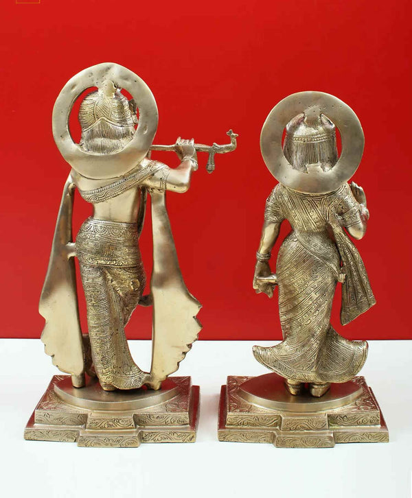 Brass Statue of Standing Radha and Krishna 15 inches Study Setting