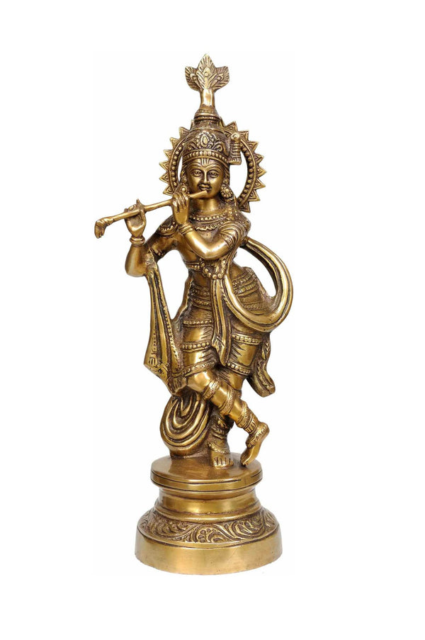 Brass Statue of Murli Krishna 16 INCHES Mandir Setting