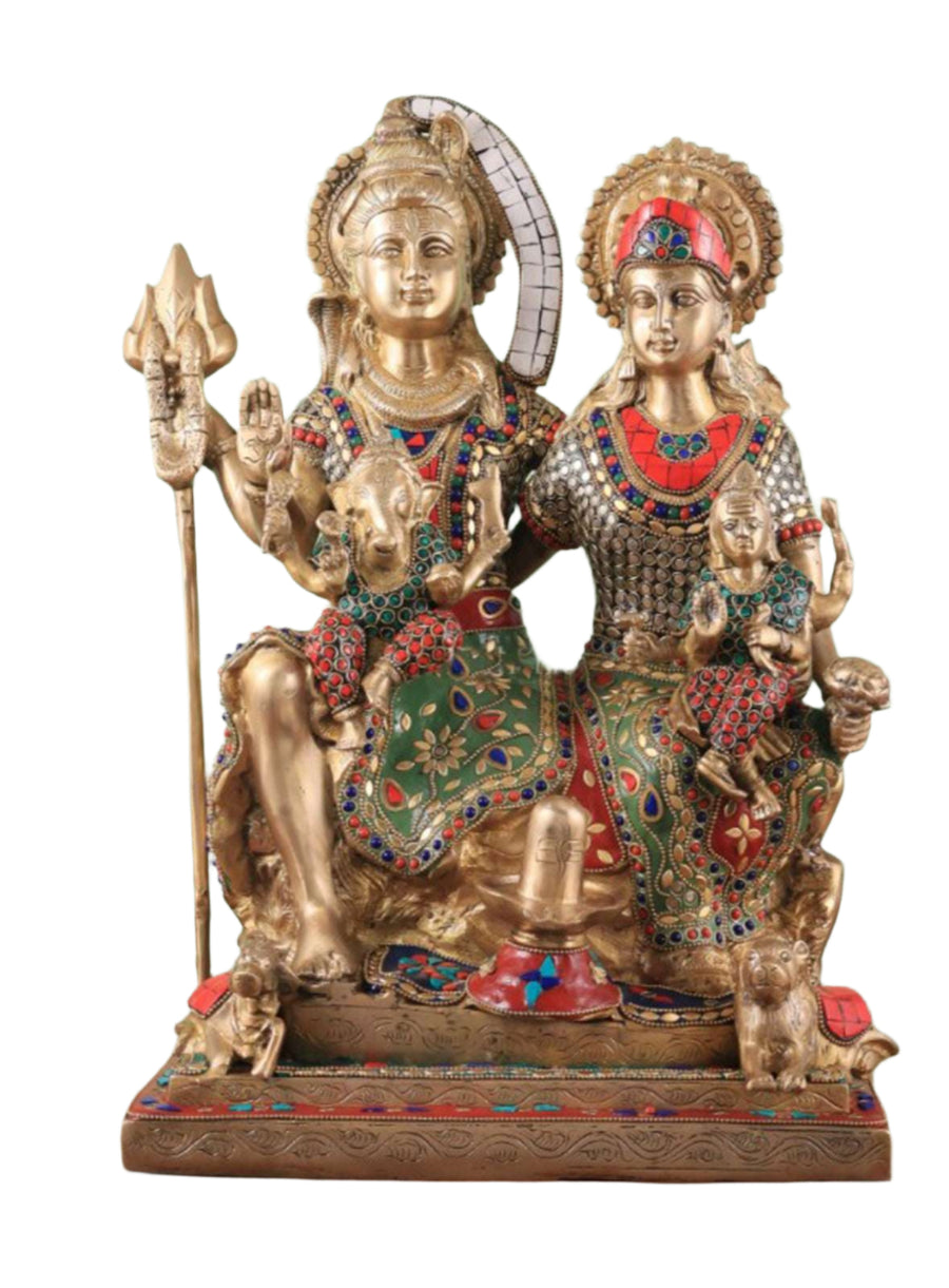 Brass Lord Shiva Family Statue (Height: 18 Inches)