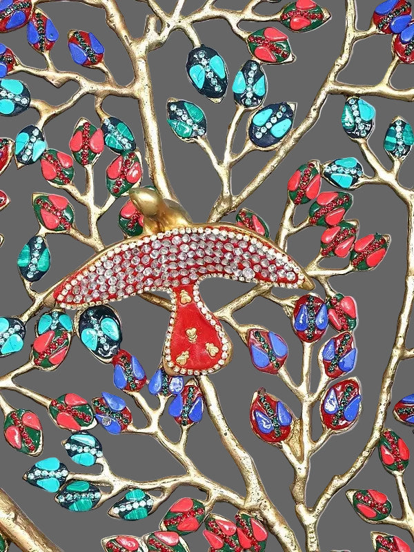 Large Brass Tree of Life Wall Art with Vibrant Inlay Work | Decorative Nature-Inspired Wall Hanging for Home & Office Décor (Height: 76 Inches) Study Setting
