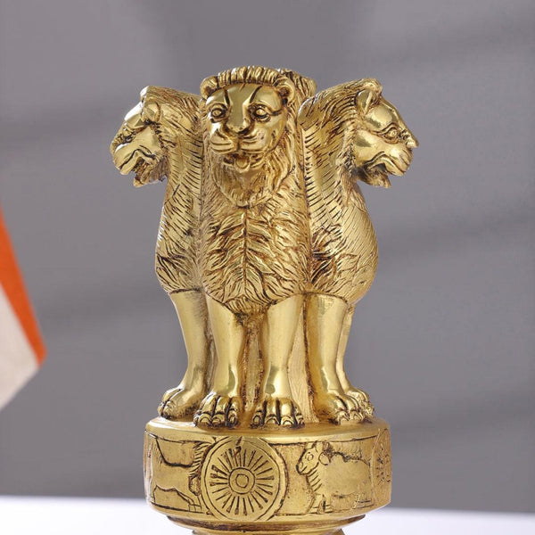 Brass Lion Capital of Ashoka Stambh Figurine (Height :10 Inch) Study Setting