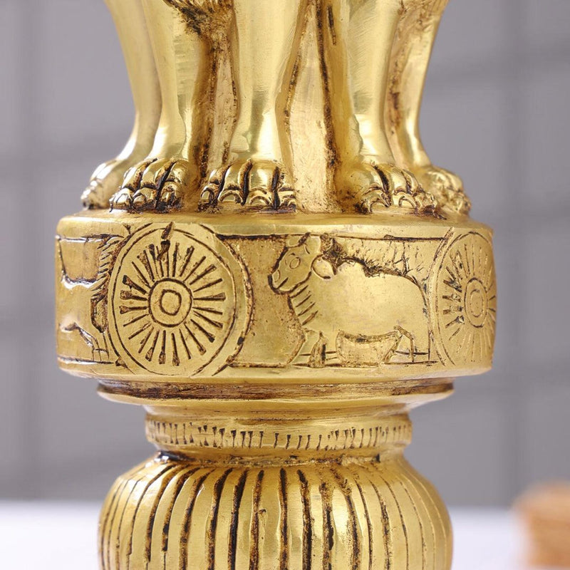 Brass Lion Capital of Ashoka Stambh Figurine (Height :10 Inch)