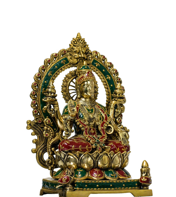 Large Brass Maa Gajalakshmi Statue – Goddess Lakshmi Murti for Home Temple, Mandir Décor & Housewarming Gift (Height: 16.5 Inches) Study Setting