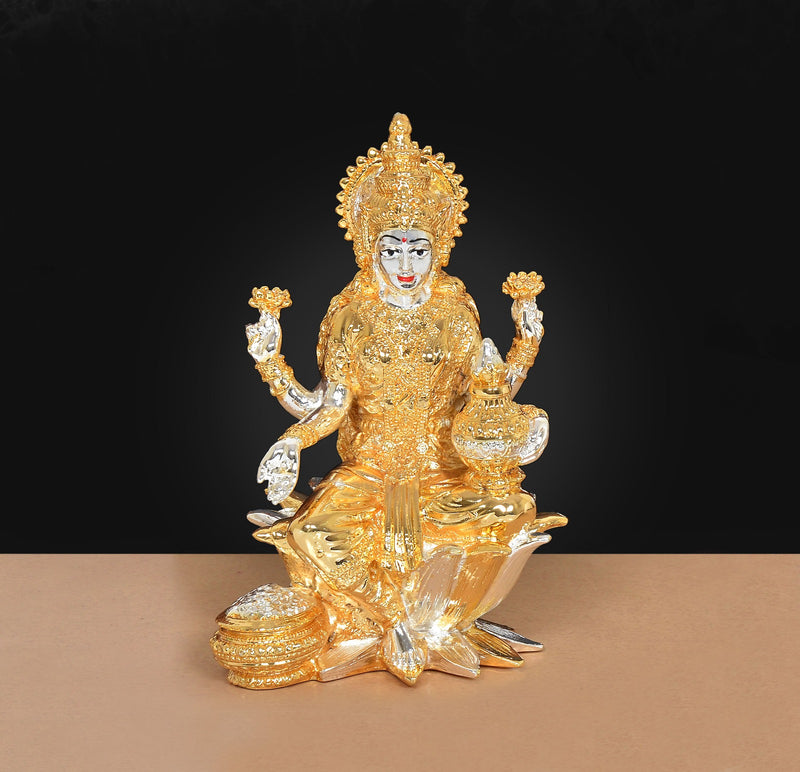 Resin Lakshmi Idol with Plating of golden silver (Height: 7 Inch)