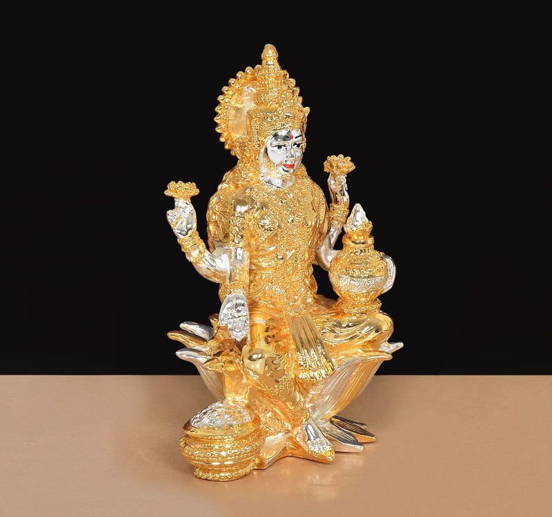 Resin Lakshmi Idol with Plating of golden silver (Height: 7 Inch)