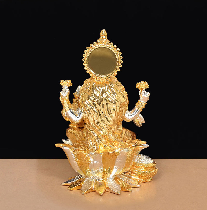 Resin Lakshmi Idol with Plating of golden silver (Height: 7 Inch)