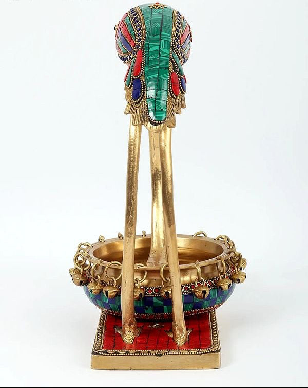 Brass Beautiful Leaning Flamingo With Urli (Height : 12 Inches)