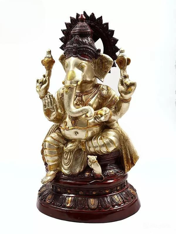 Brass Large Size Ganesha Sculpture (Height 35 Inches) Entryway Setting