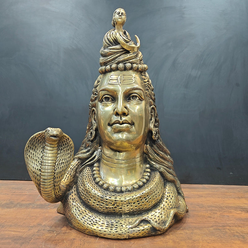 Brass Lord Shiva Head Bust With Moon and River Ganga Height 27 Inch