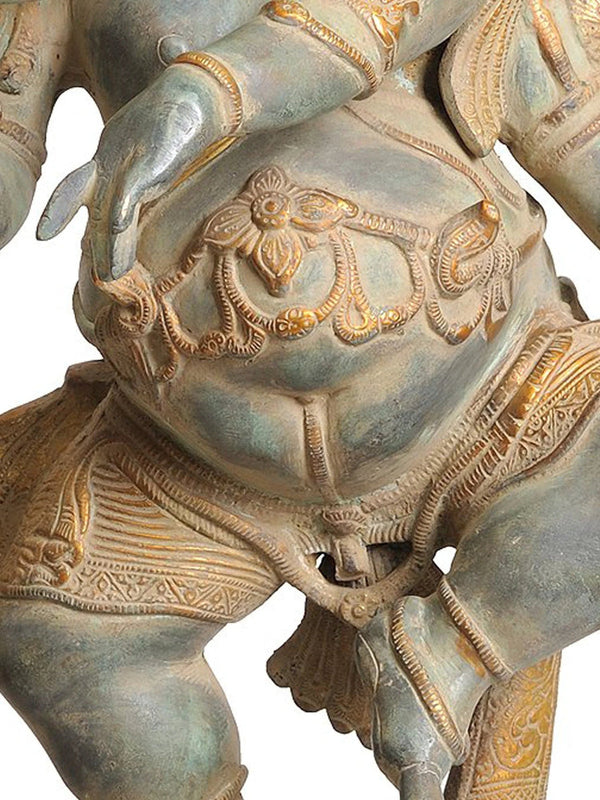 Large Brass Ashtabhuja-dhari Ganesha Statue Idol Height 26 inches Study Setting