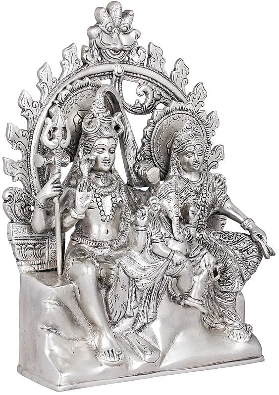 Handmade Brass Shiva Family Idol | 10 Inches , alluring silver