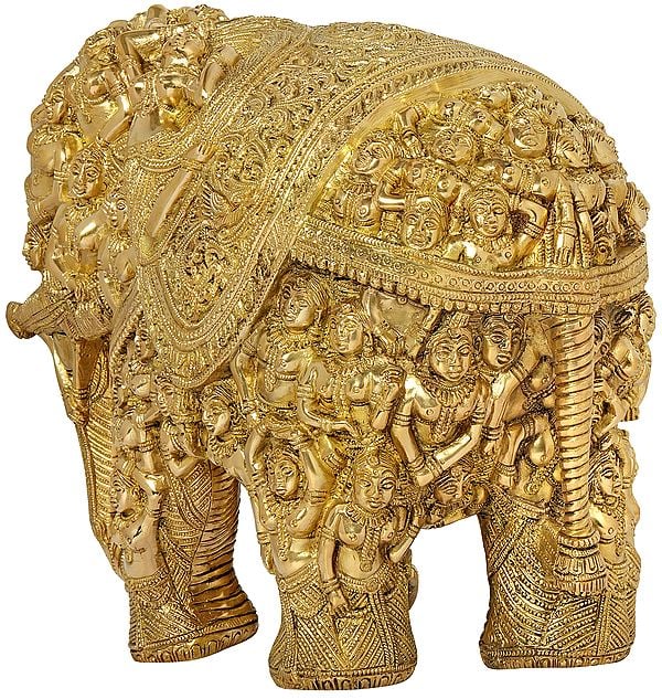 Natural Brass Nari Kunjara Airavata (Elephant) Statue (Height : 11 Inches) Study Setting