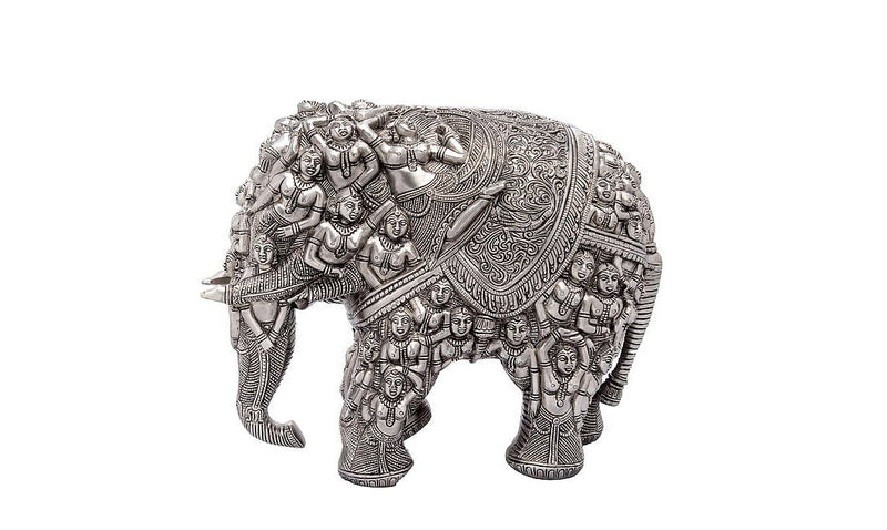 Alluring silver Brass Nari Kunjara Airavata (Elephant) Statue (Height : 11 Inches)