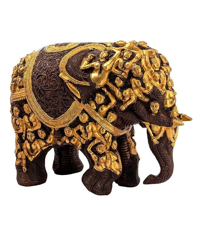 Brass Nari Kunjara Airavata (Elephant) Statue (Height : 11 Inches) Craft Detail