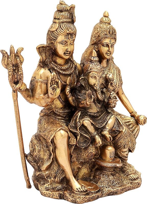 Handmade natural Brass Shiva Family (Shiva Parivar) Idol | 11 Inches Entryway Setting