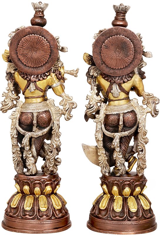 Brass Adorned Radha Krishna Idol (Height :20 Inches) Study Setting