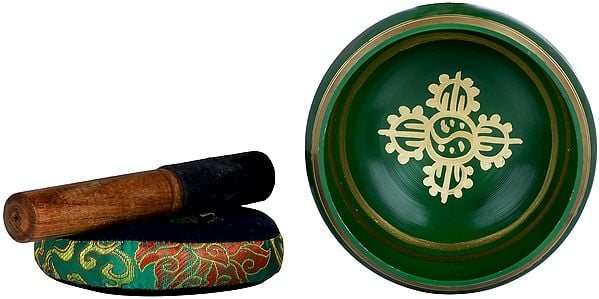 Brass Tibetan Buddhist Ashtamangala Singing Bowl (Height: 7.5 cm)