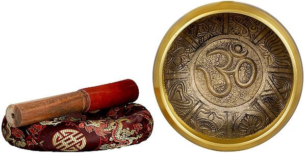 Brass Tibetan Buddhist OM Singing Bowl (Height: 8 cm) Study Setting