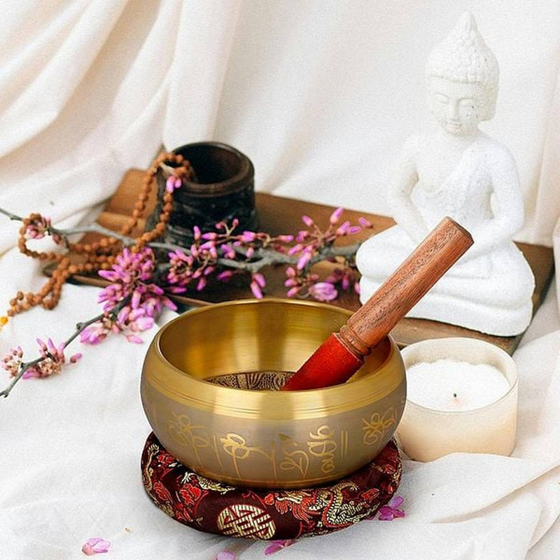 Brass Tibetan Buddhist OM Singing Bowl (Height: 8 cm)