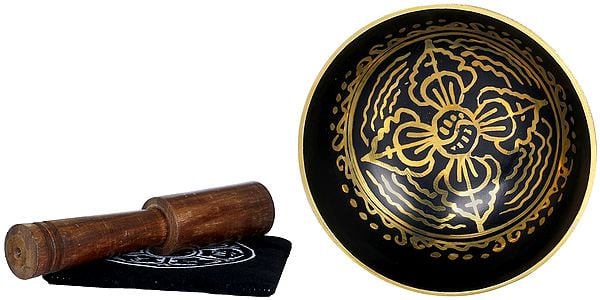 Brass Tibetan Sound Bowl with Vishwa Vajra Image (Height: 4.5 cm) Craft Detail