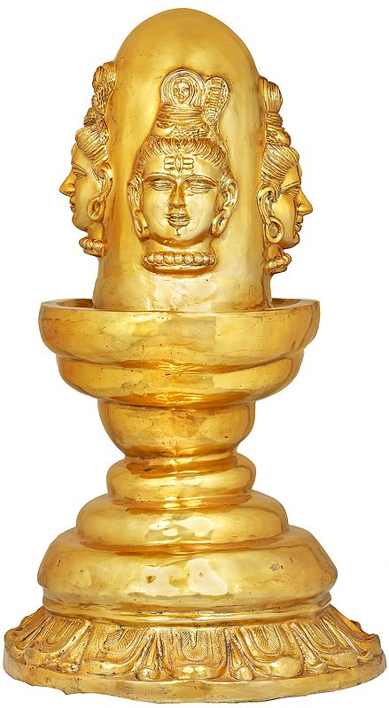 Brass Large Size Four Faced Mukhalingam Sculpture (Height: 36 Inches) Entryway Setting
