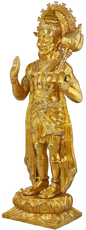 Brass Super Large Blessing Hanuman Sculpture (Height:77 Inches) Craft Detail
