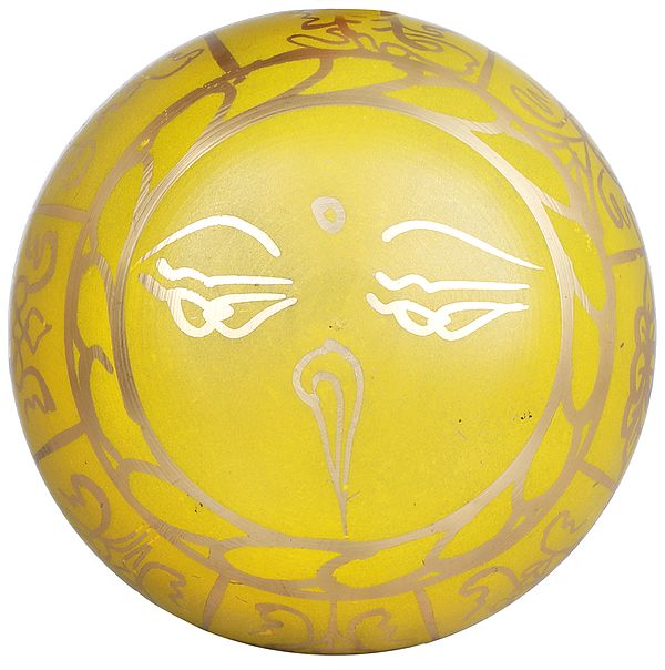 Brass Buddhist Singing Bowl with Auspicious Symbols (Height: 5 cm)