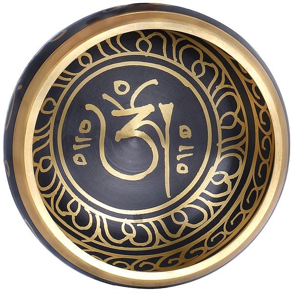 Brass Tibetan Buddhist Singing Bowl with Auspicious Mantras (Height: 7 cm)