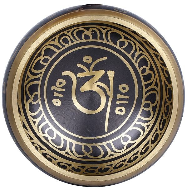 Brass Tibetan Buddhist OM Singing Bowl (Height: 7 inches)