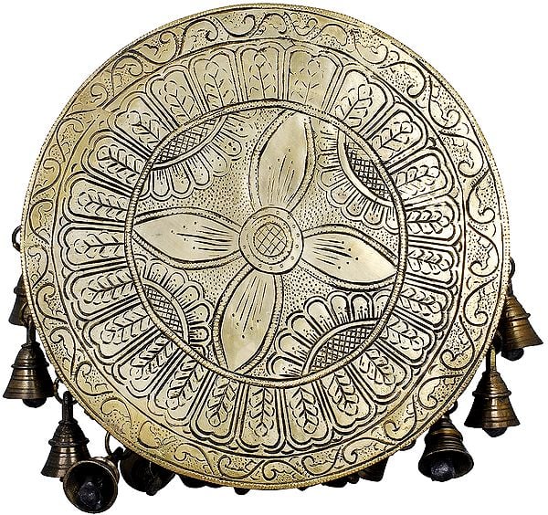 Brass Ritual Chowki with Bells (Height:26.5 Inches)