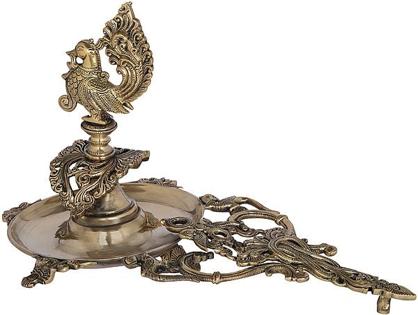 Fine Quality Brass Handheld Peacock Aarti (Height: 9 Inches)