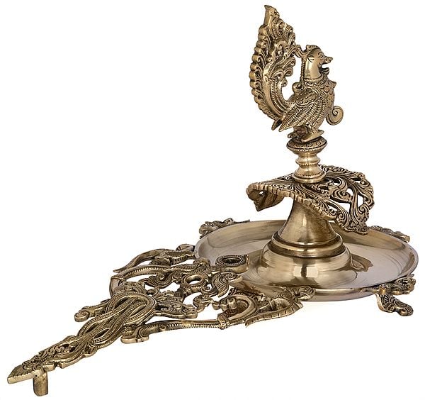 Fine Quality Brass Handheld Peacock Aarti (Height: 9 Inches) Study Setting