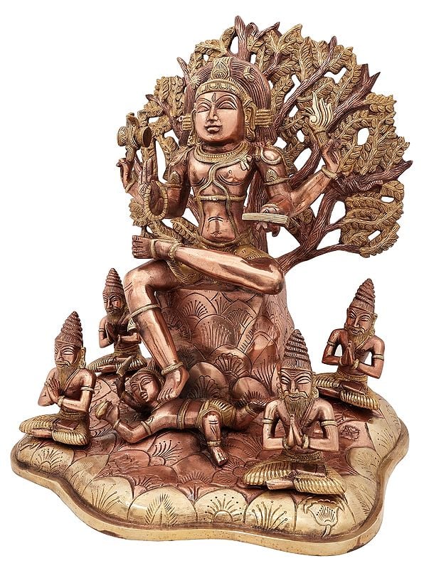 Dakshinamurti Shiva Brass Statue, 18 Inch Entryway Setting