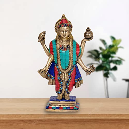 Brass Dhanvantri Idol with stone work (Height 11 Inches)