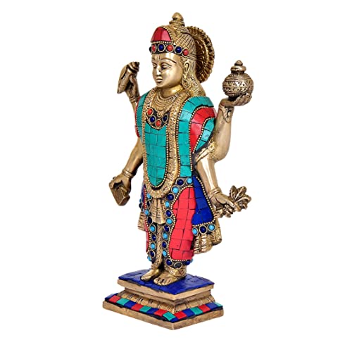 Brass Dhanvantri Idol with stone work (Height 11 Inches)