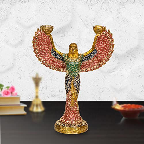 Brass Egyptian Goddess ISIS with Candle Holder (12 inch) Mandir Setting