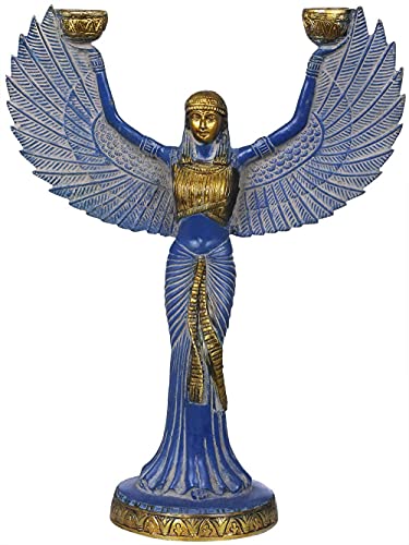 Brass Egyptian Goddess ISIS with Candle Holder Blue (12 inch) Entryway Setting