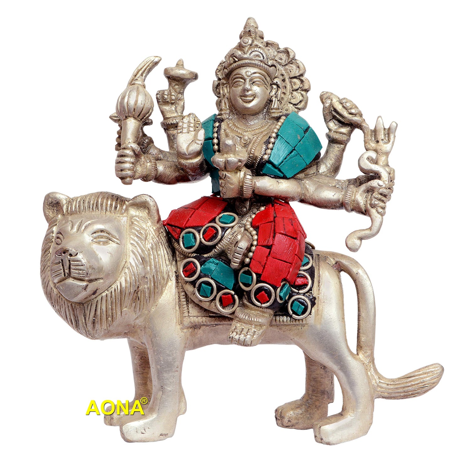 Brass Goddess Durga Figurine (Height 5 Inches)