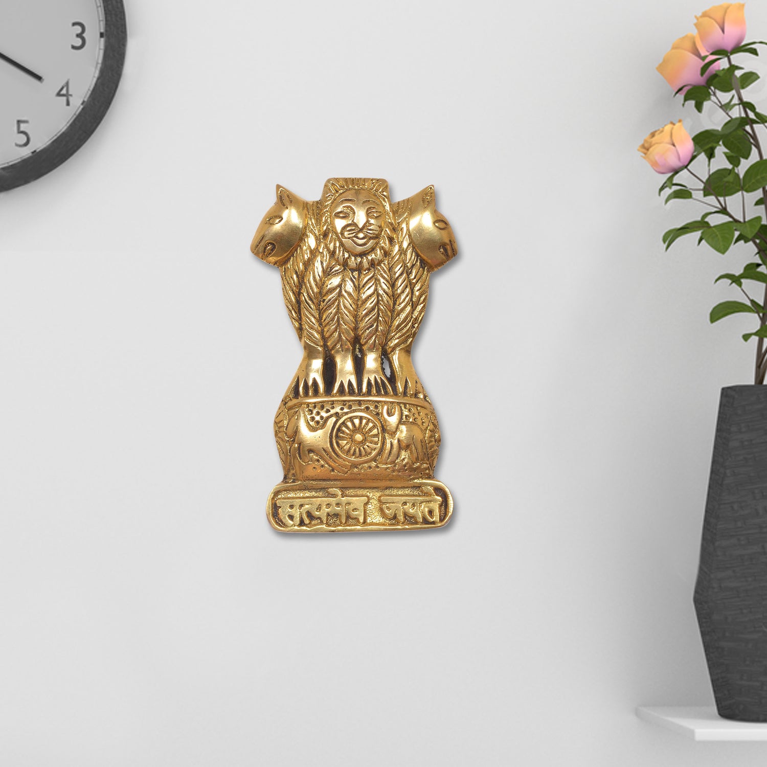 Brass Ashoka Stambh Wall Hanging (Height: 5.5 Inches)