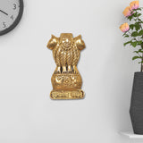 Brass Ashoka stambh wall hanging with lion figures and engraved base